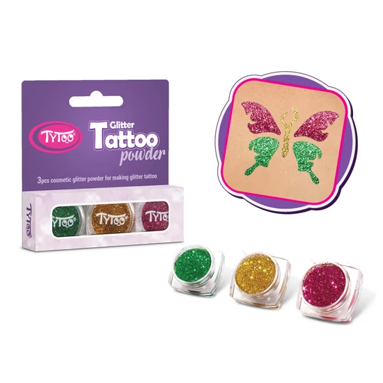  Csillámpor szett 3 x 2,5 ml Smaragdzöld, Arany, Mályva