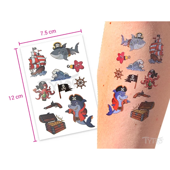Kalóz Cápák és Kincsesláda Matrica Tetoválás