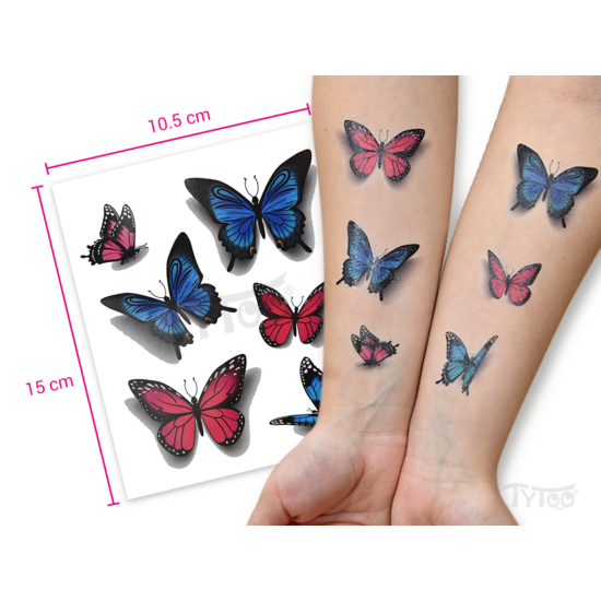  Kék és Piros Pillangó Matrica Tetoválások