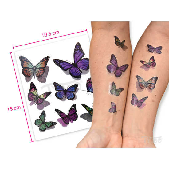 Lila és Zöld Pillangó Matrica Tetoválások